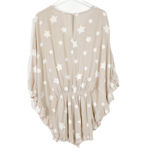 Storia Embroidered Star Ruffle Batwing Sleeve Romper Size Small S EUC T2651 - Picture 12 of 16